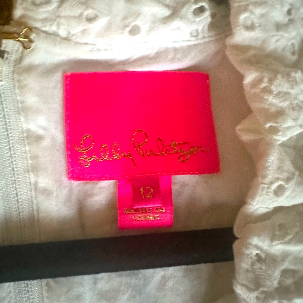 White eyelet Lily Pulitzer dress with ruffles and pockets. Size 12 - Picture 4 of 7